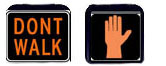 One photo shows an orange hand against a black background, the other shows the words 'DON'T WALK' written with white letters on a black background.