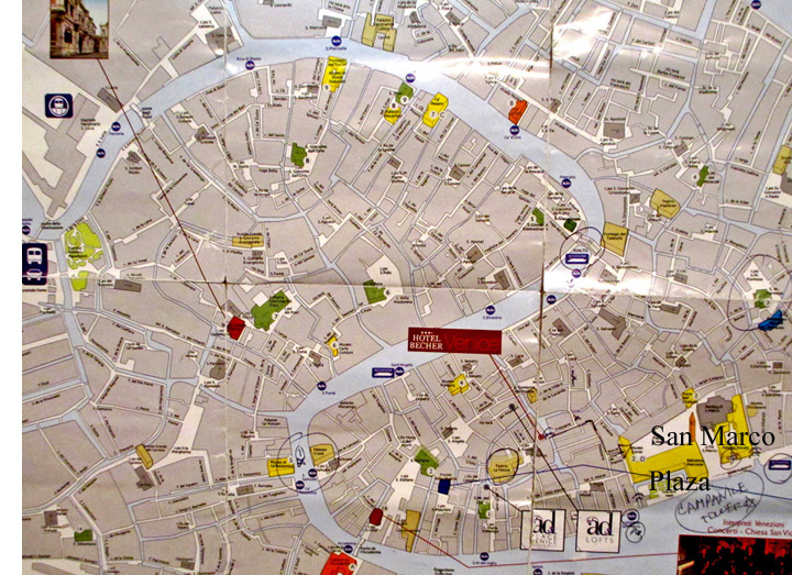 Photo shows map of Venice as described.